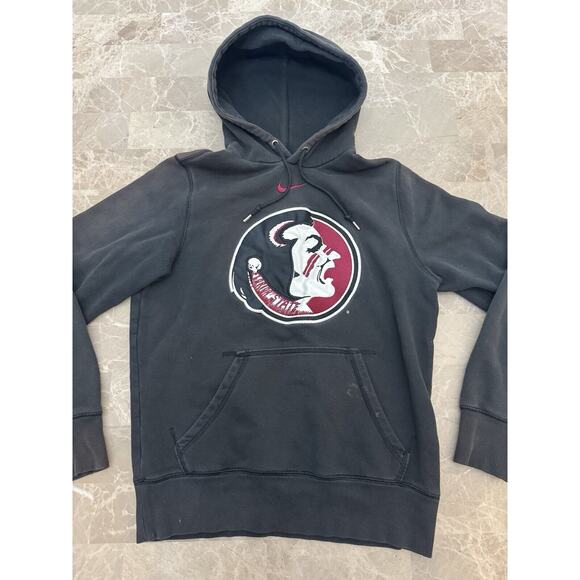 Nike FSU Seminoles Logo Hoodie Sweatshirt Small Black Center Swoosh NCAA - Picture 1 of 12
